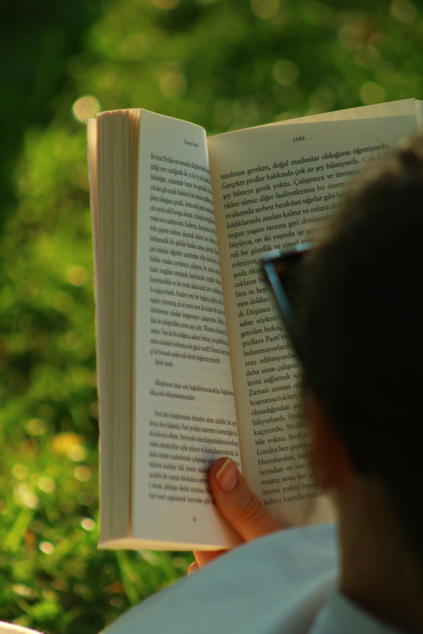 Material de persona leyendo en un parque